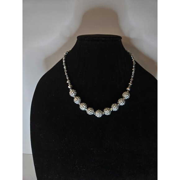 Silver Tone Necklace Beaded with Textured Beads Adjustable Length - Picture 2 of 5